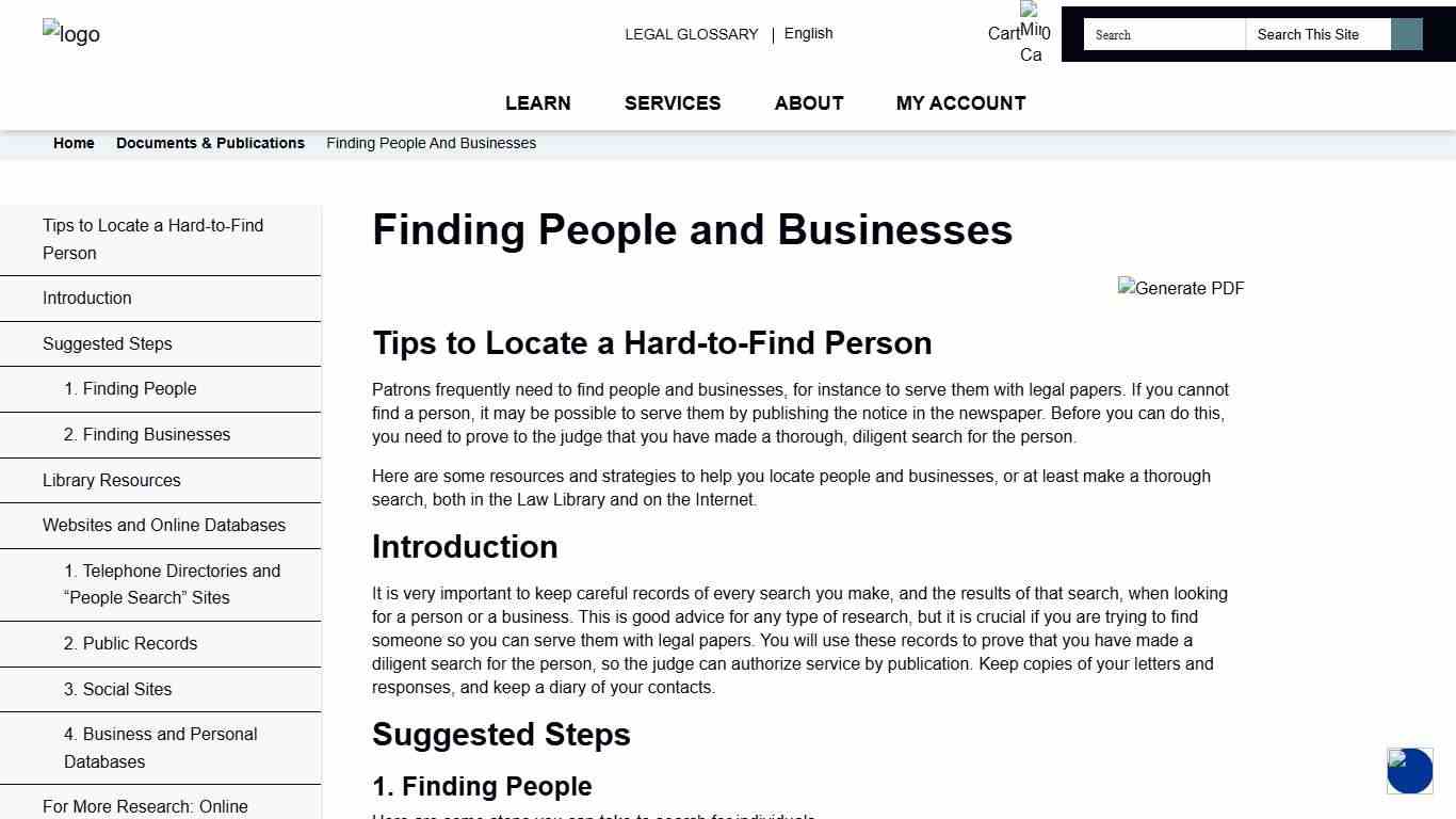 Finding People and Businesses - Sacramento County Public Law Library