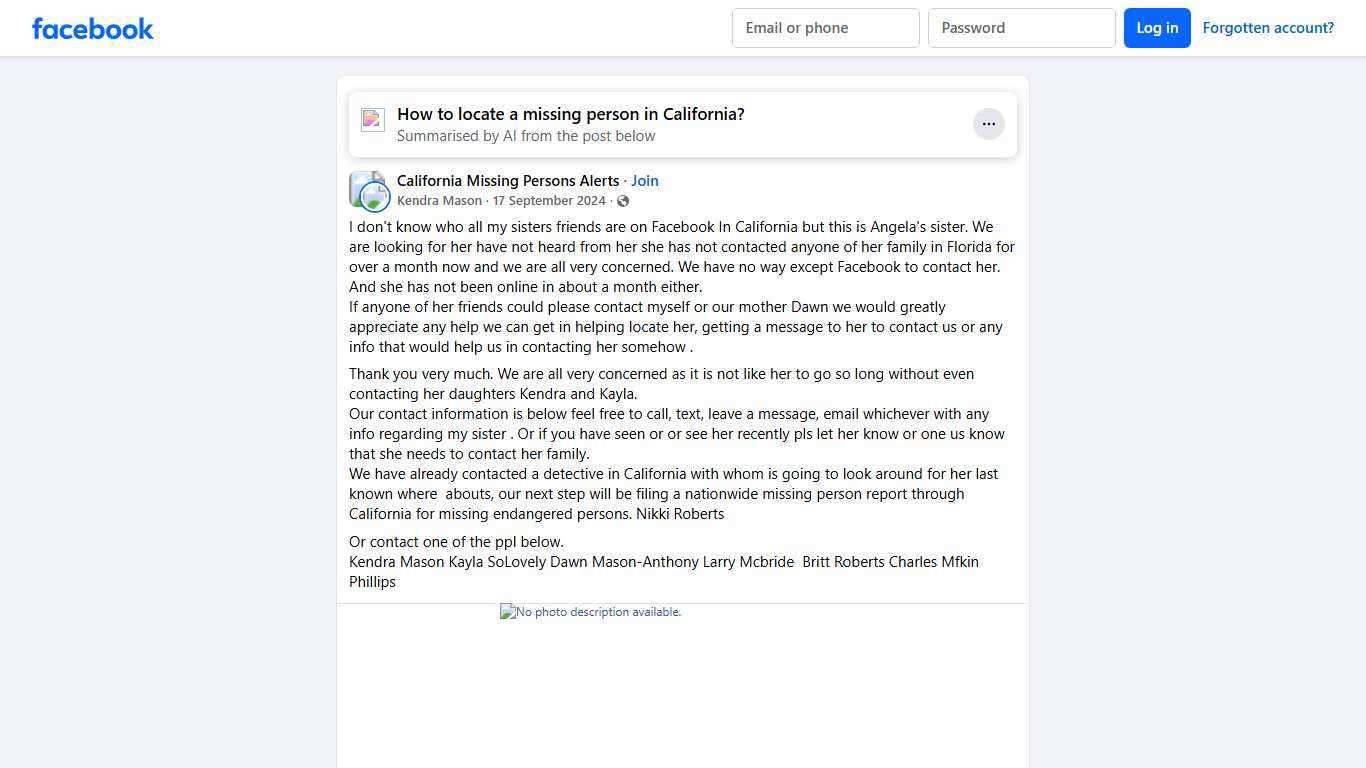 California Missing Persons Alerts | I don't know who all my sisters friends are on Facebook In California but this is Angela's sister | Facebook